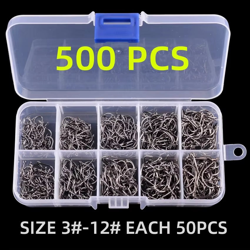 Fishing Hooks Set High Carbon Steel Barbed Fishhooks for Saltwater Freshwater Fishing Gear Fishing Accessories