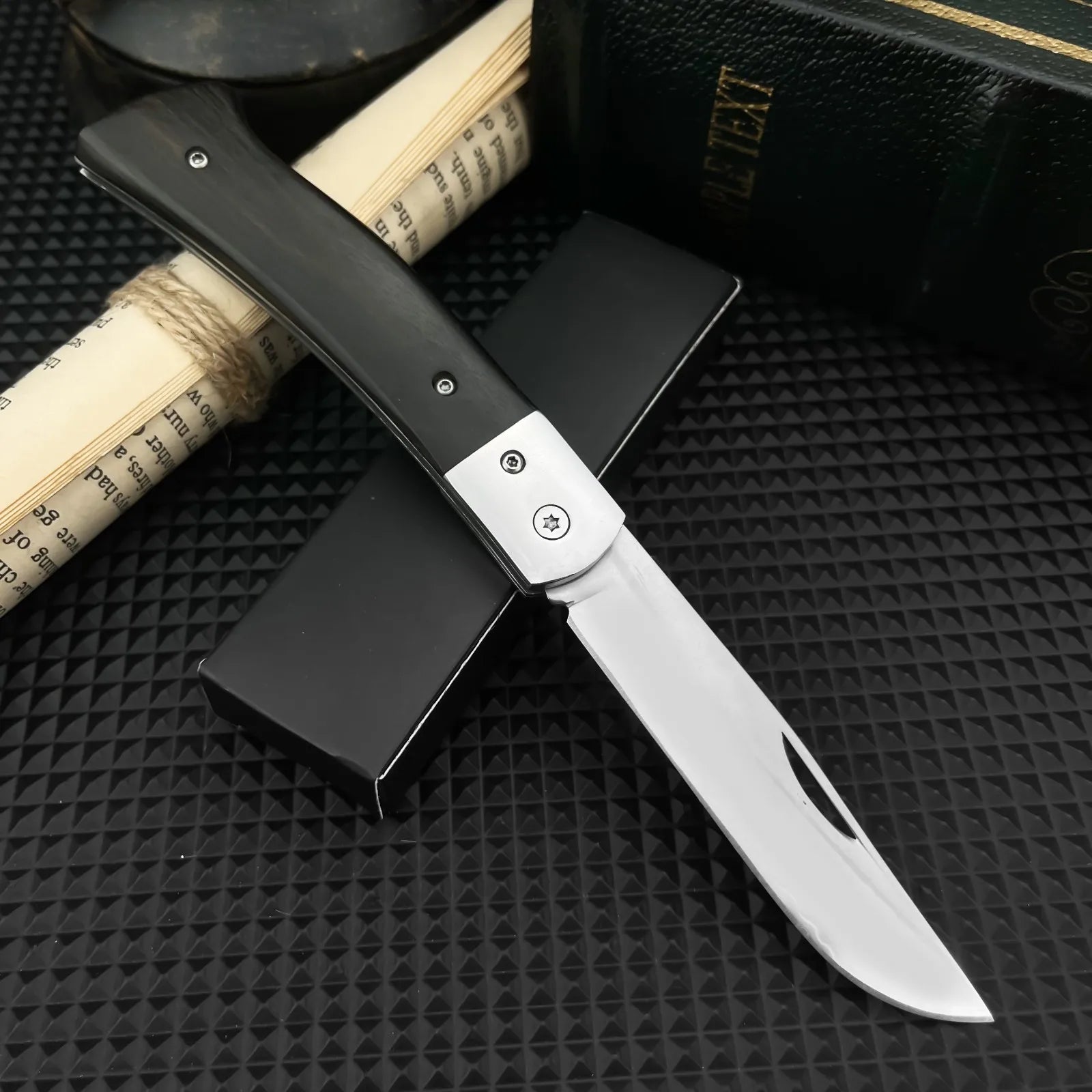 Compact Ebony Wood Folding Knife