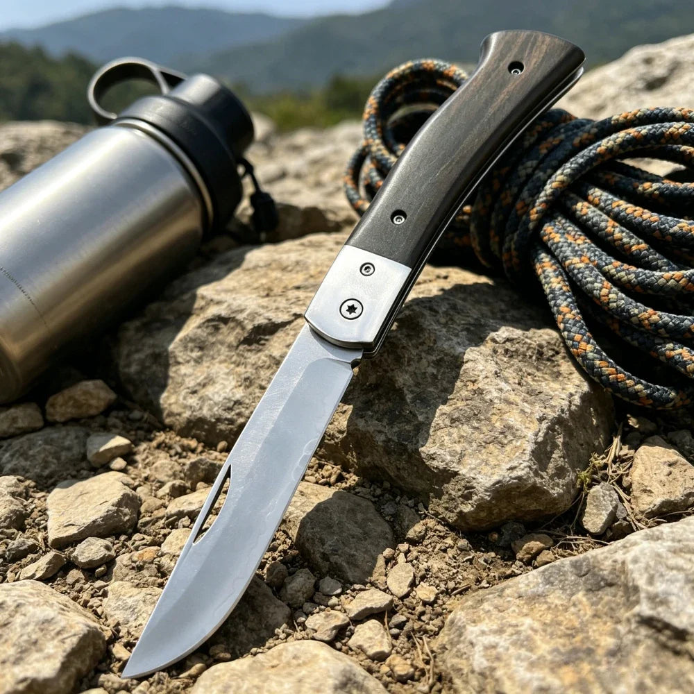 Compact Ebony Wood Folding Knife
