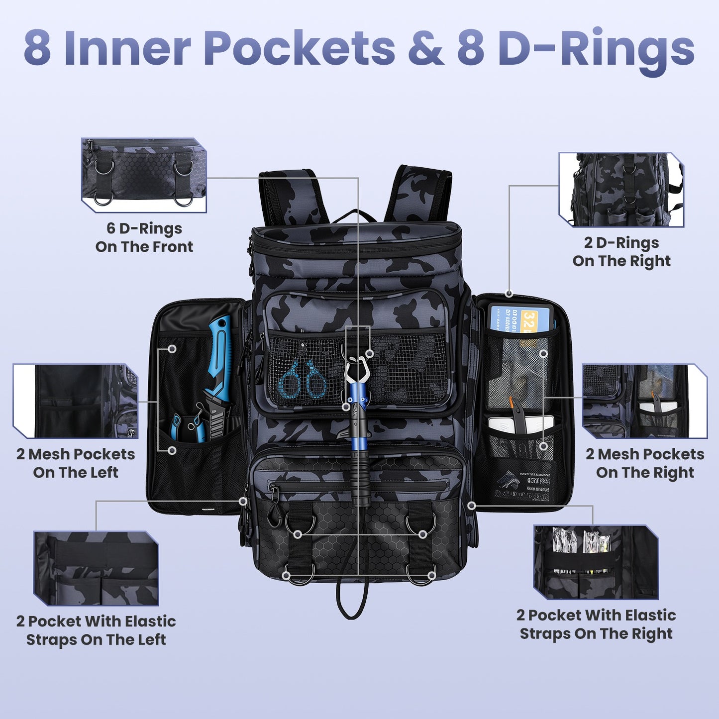 42L Waterproof Fishing Backpack with Rod Holders