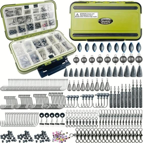 Complete saltwater tackle starter kit with essential hooks