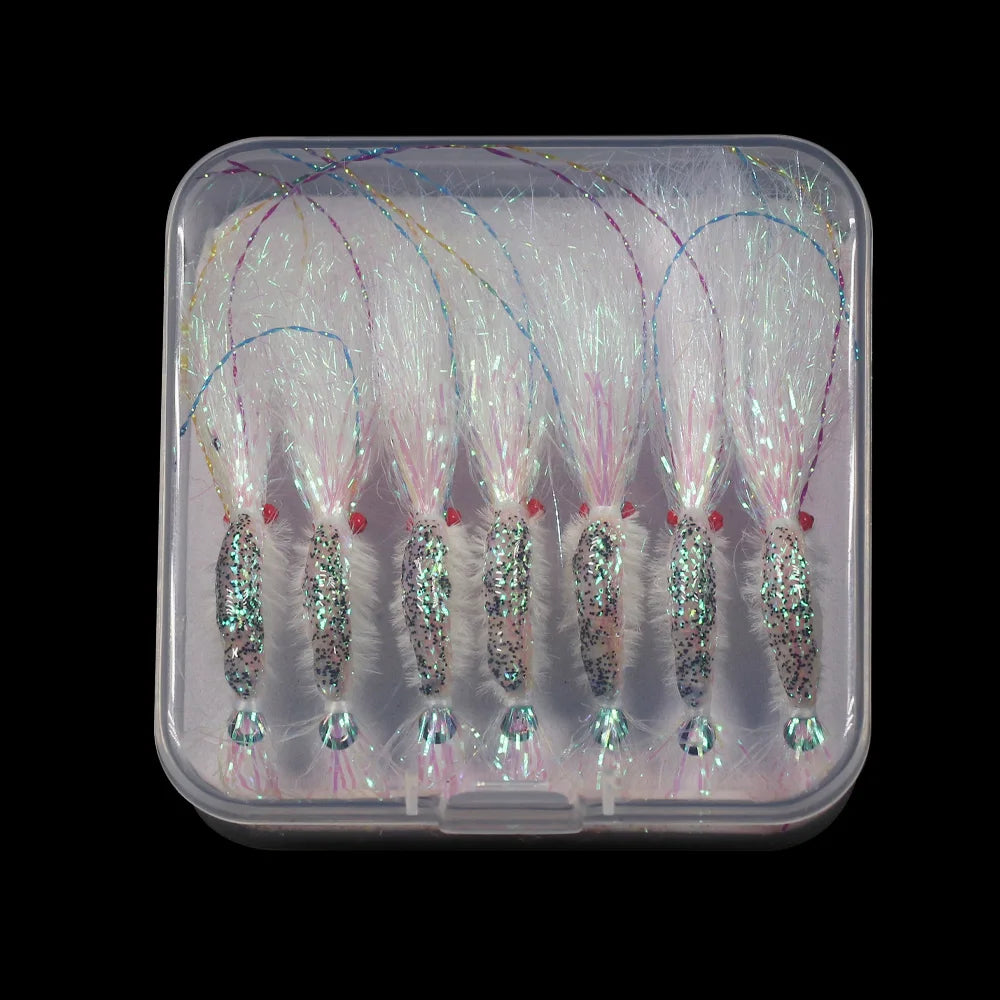 7Pcs/Box #4 #6 #8 Bead Chain Eyes Saltwater Shrimp for Seabass Salmon Redfish Trout Carp Flash Fishing Flies Lures Bait