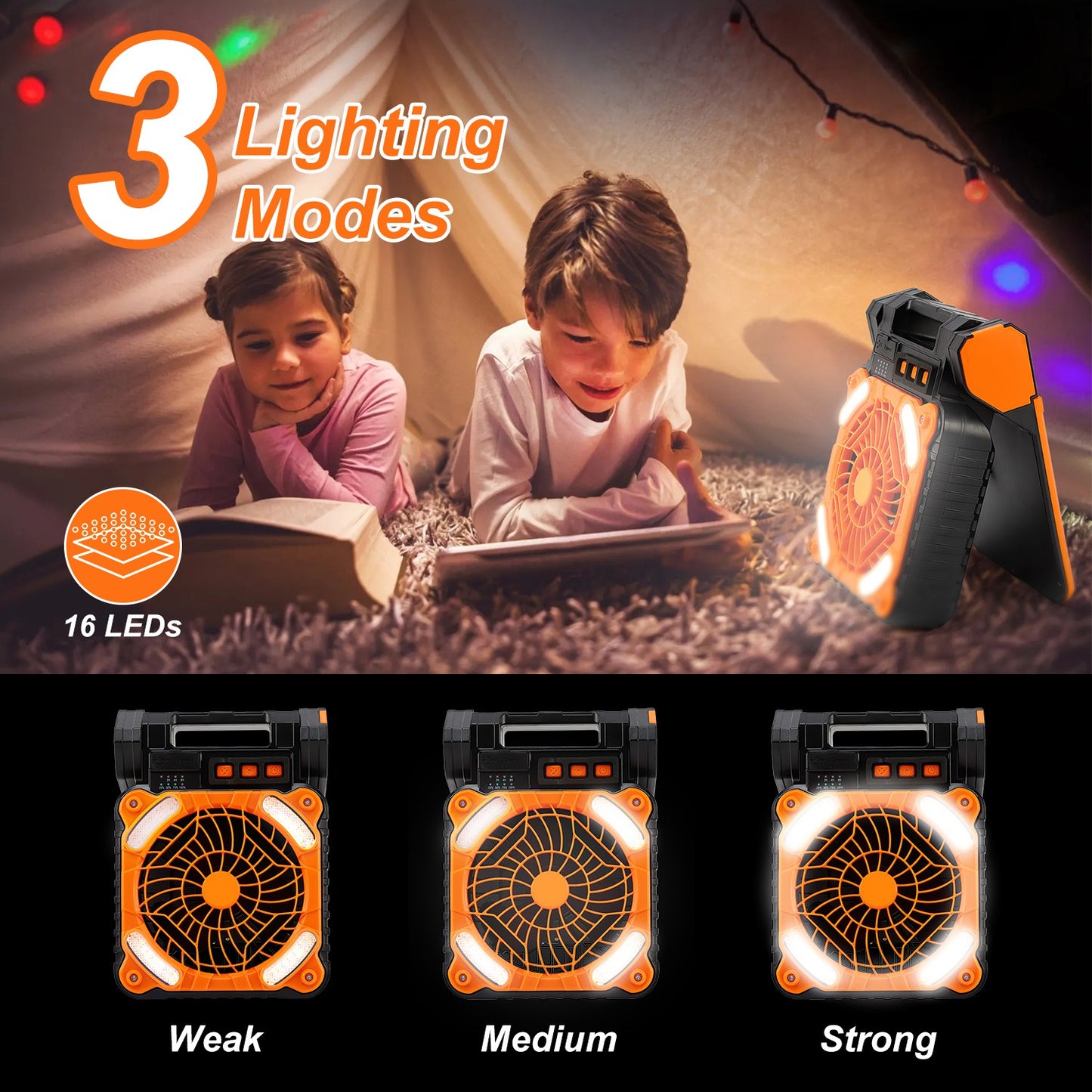 Solar Camping Fan with LED Lantern & Power Bank