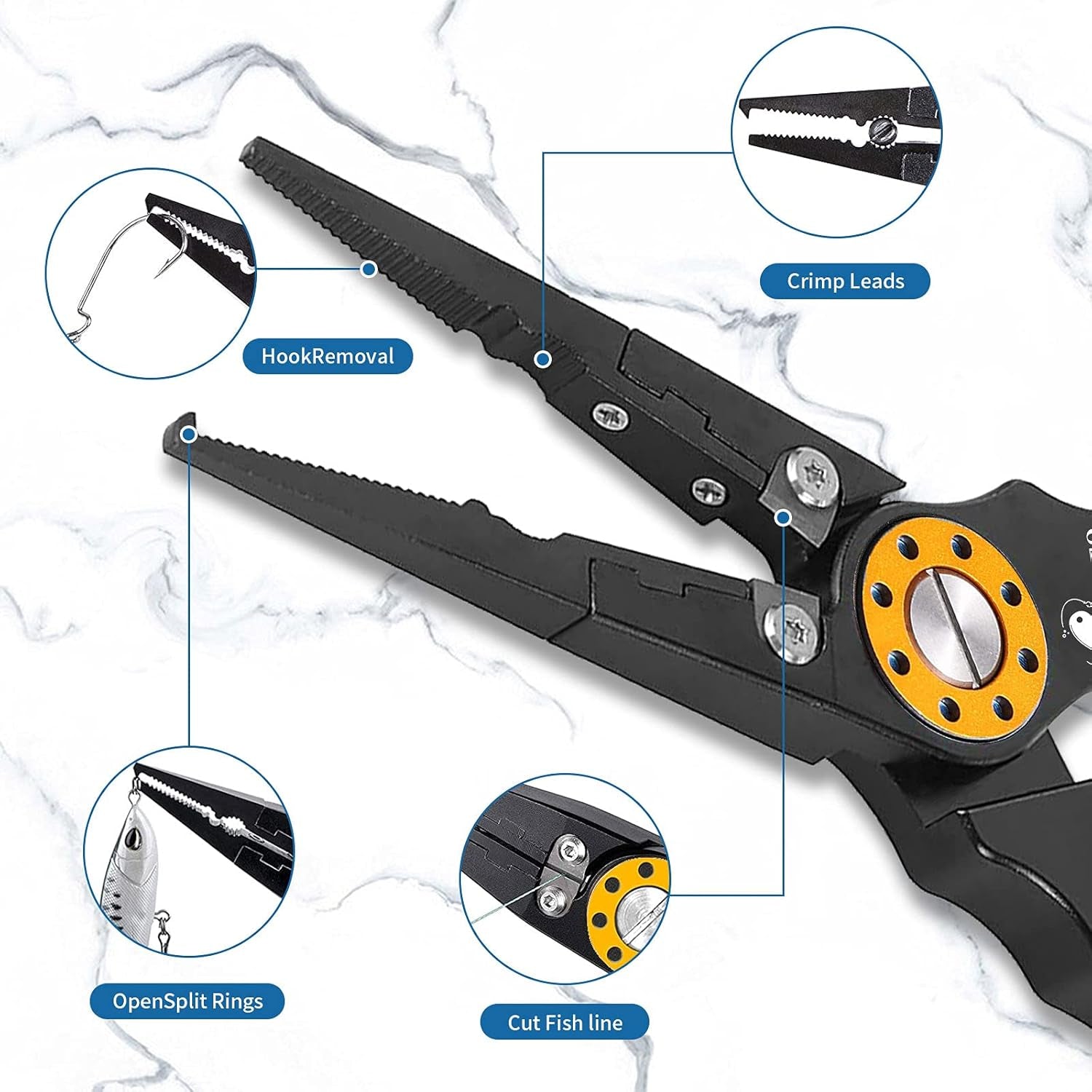 Fishing Pliers, Aluminum Saltwater Fishing Pliers Fish Hook Remover, Split Ring Pliers Fishing Pliers with Sheath and Lanyard Fish Pliers - Fishing Pliers & Tools Fly Fishing Gifts for Men