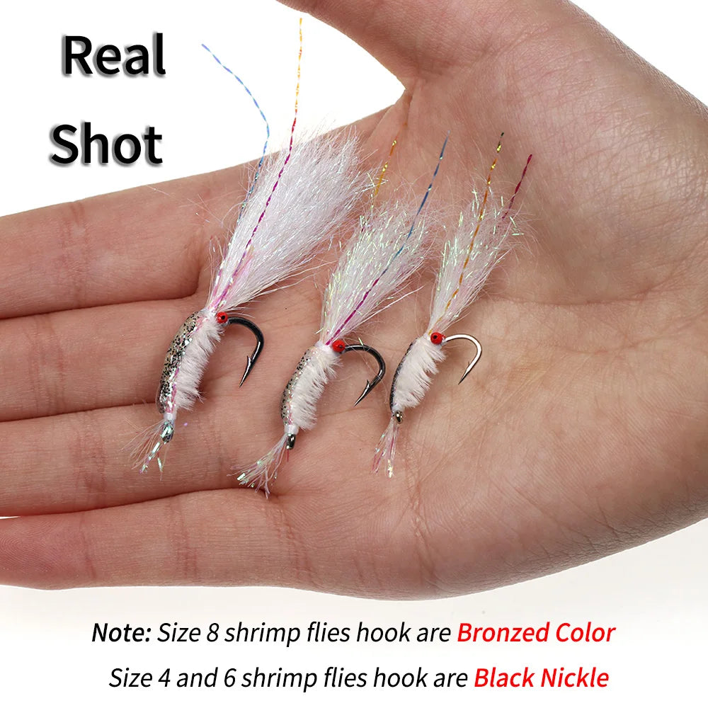 7Pcs/Box #4 #6 #8 Bead Chain Eyes Saltwater Shrimp for Seabass Salmon Redfish Trout Carp Flash Fishing Flies Lures Bait