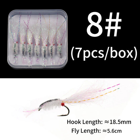 7Pcs/Box #4 #6 #8 Bead Chain Eyes Saltwater Shrimp for Seabass Salmon Redfish Trout Carp Flash Fishing Flies Lures Bait