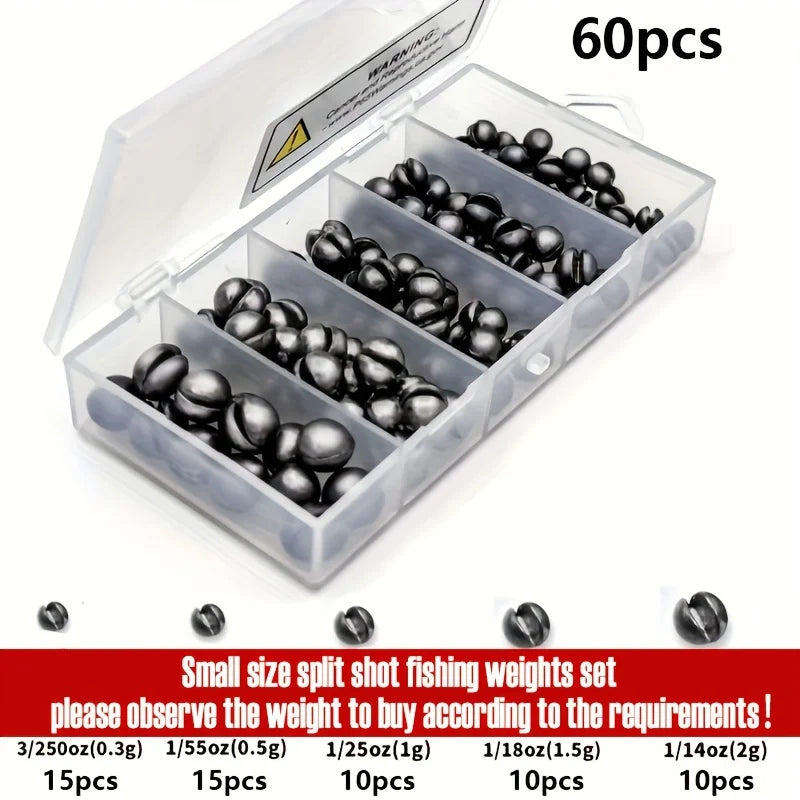 Split Shot Fishing Sinkers Kit  5 Sizes 
