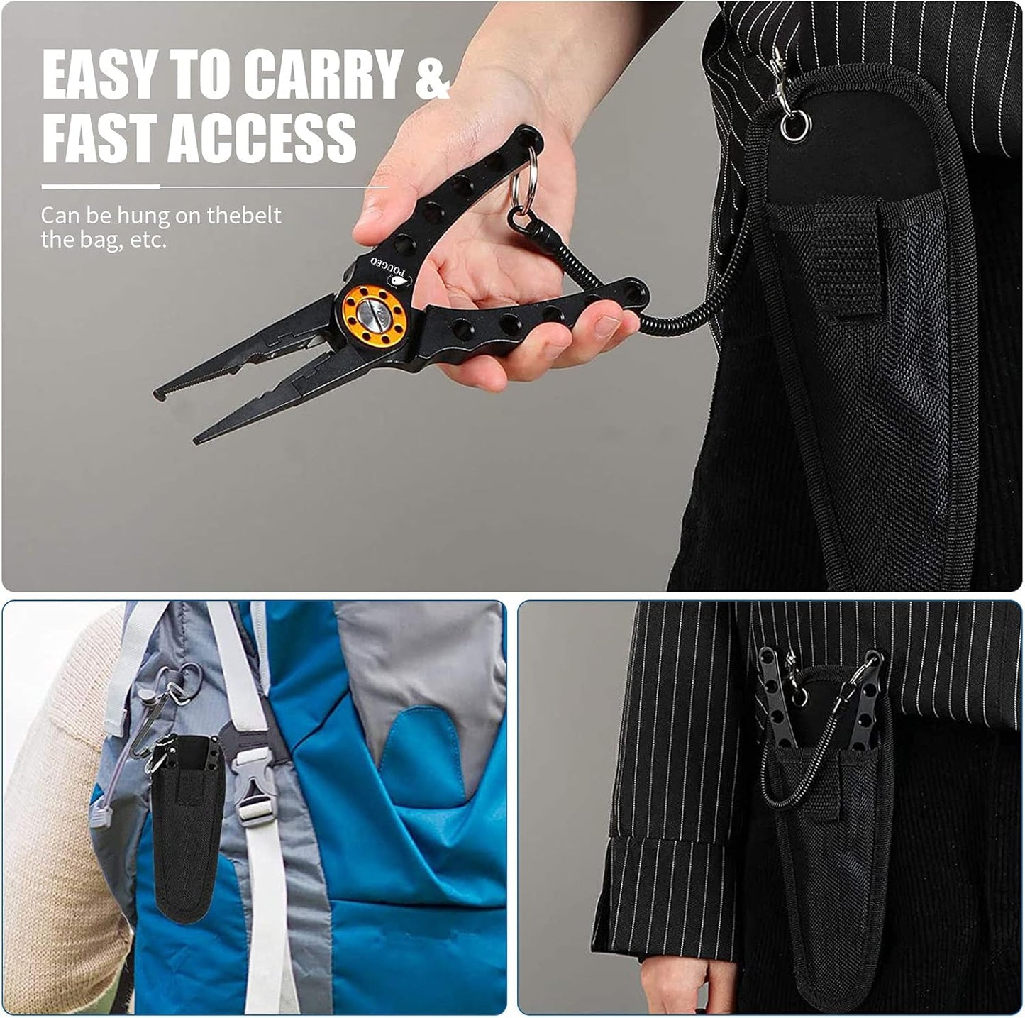 Fishing Pliers, Aluminum Saltwater Fishing Pliers Fish Hook Remover, Split Ring Pliers Fishing Pliers with Sheath and Lanyard Fish Pliers - Fishing Pliers & Tools Fly Fishing Gifts for Men