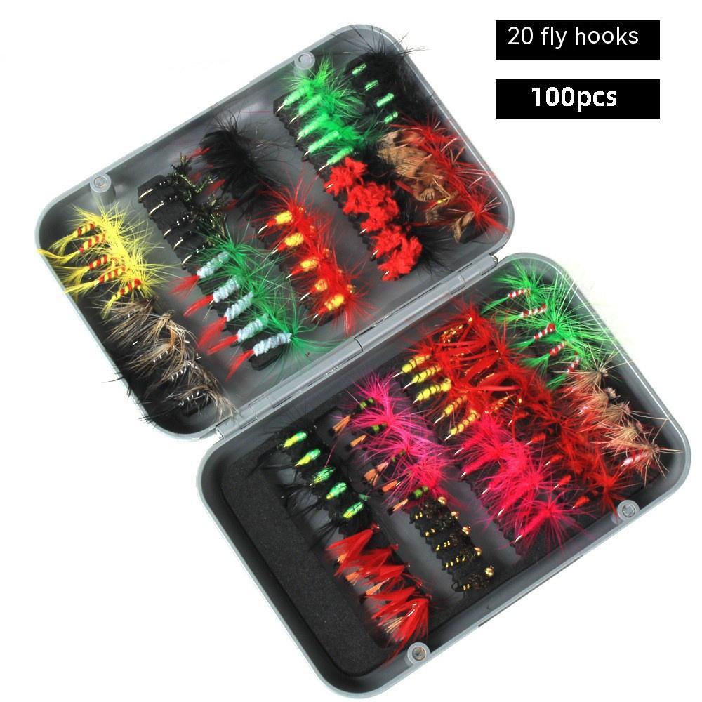 100-Piece Fly Fishing Bait Set – Bionic Insect Lures with Feather Hooks