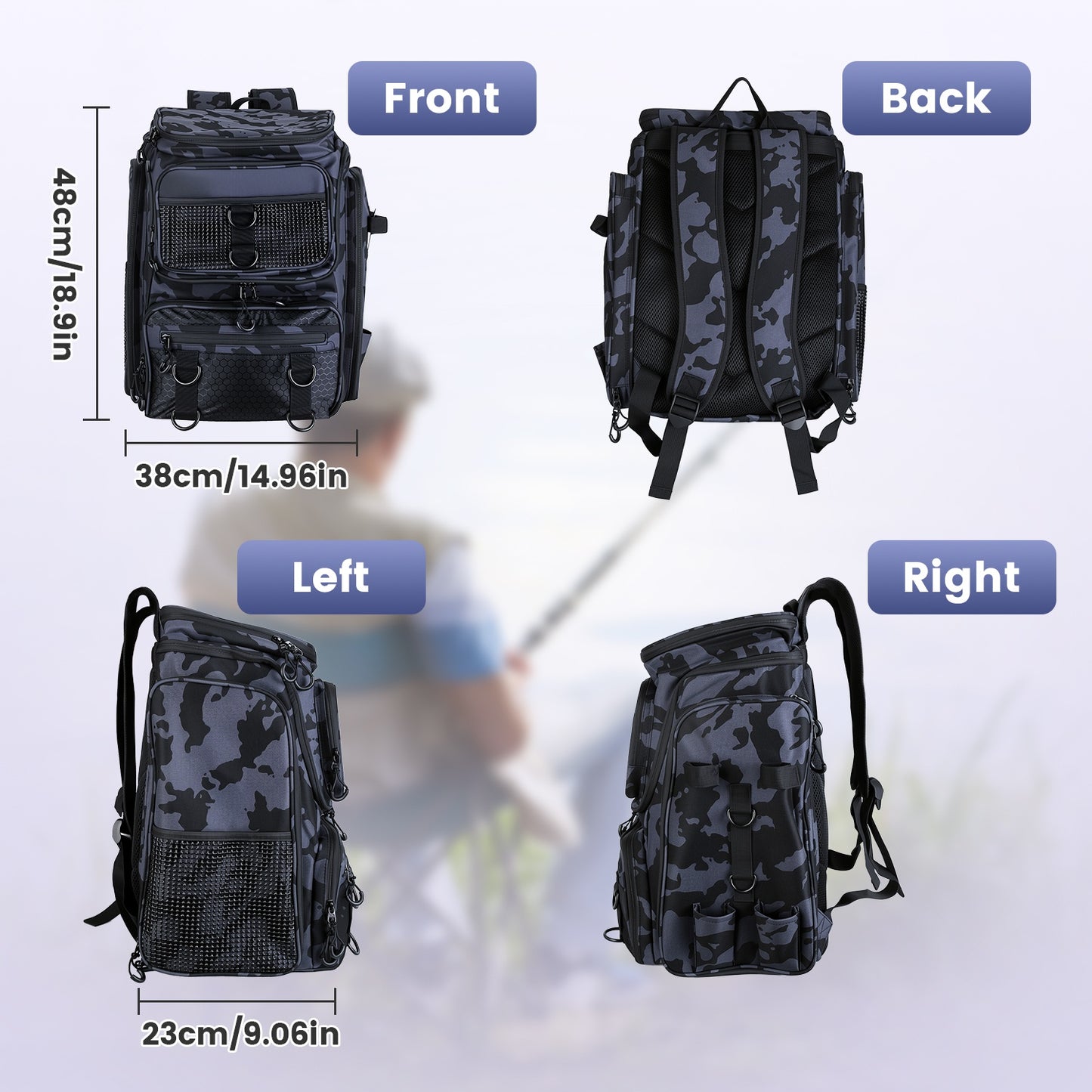 42L Waterproof Fishing Backpack with Rod Holders