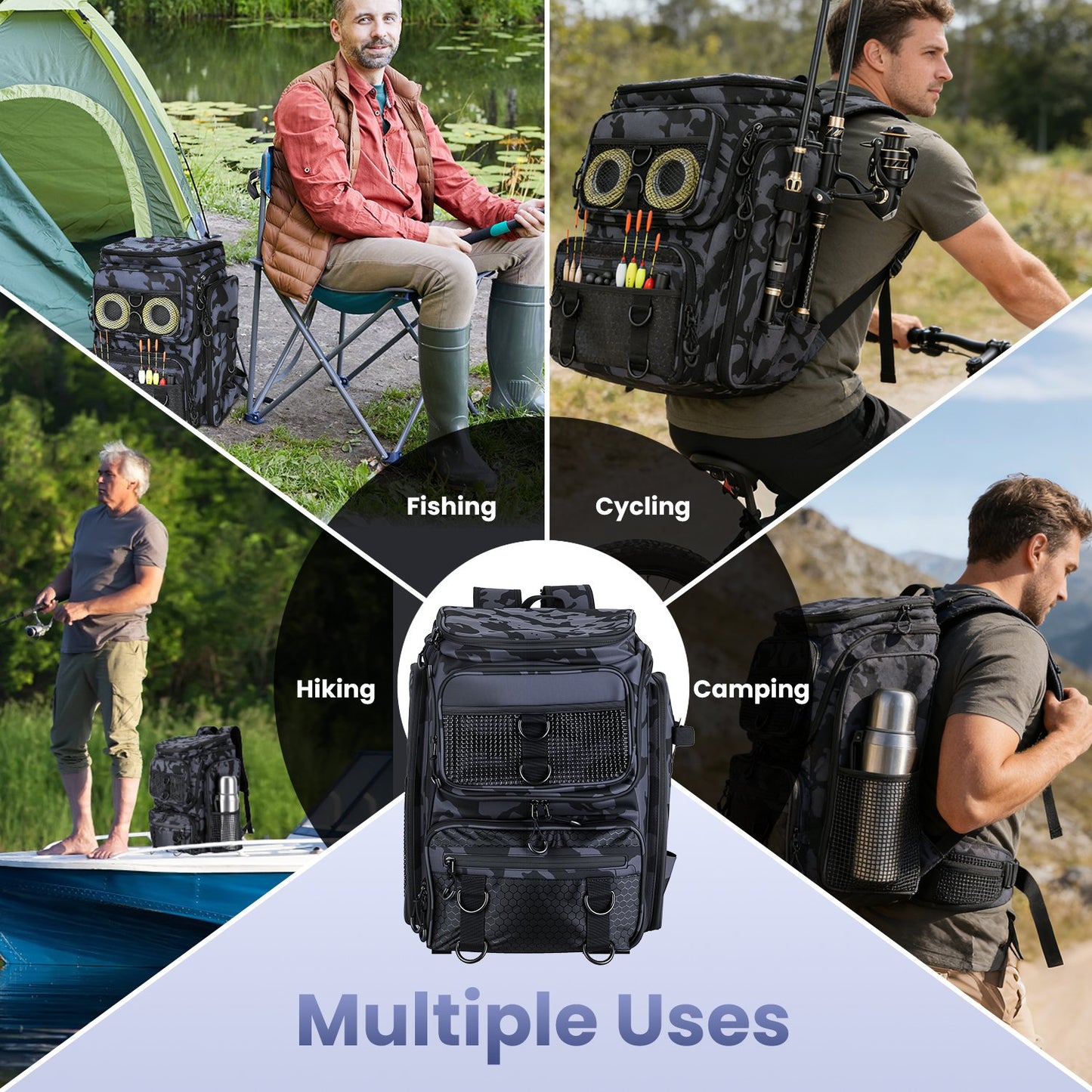 42L Waterproof Fishing Backpack with Rod Holders