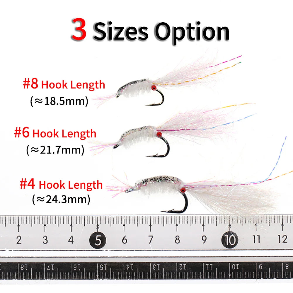 7Pcs/Box #4 #6 #8 Bead Chain Eyes Saltwater Shrimp for Seabass Salmon Redfish Trout Carp Flash Fishing Flies Lures Bait