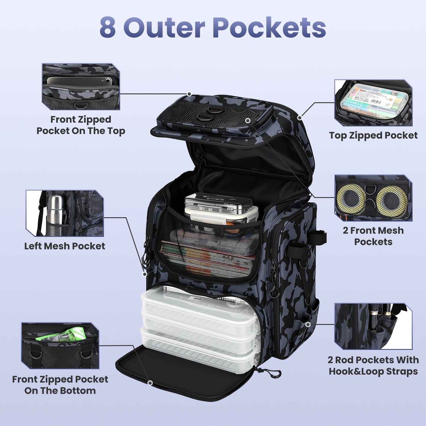 42L Waterproof Fishing Backpack with Rod Holders
