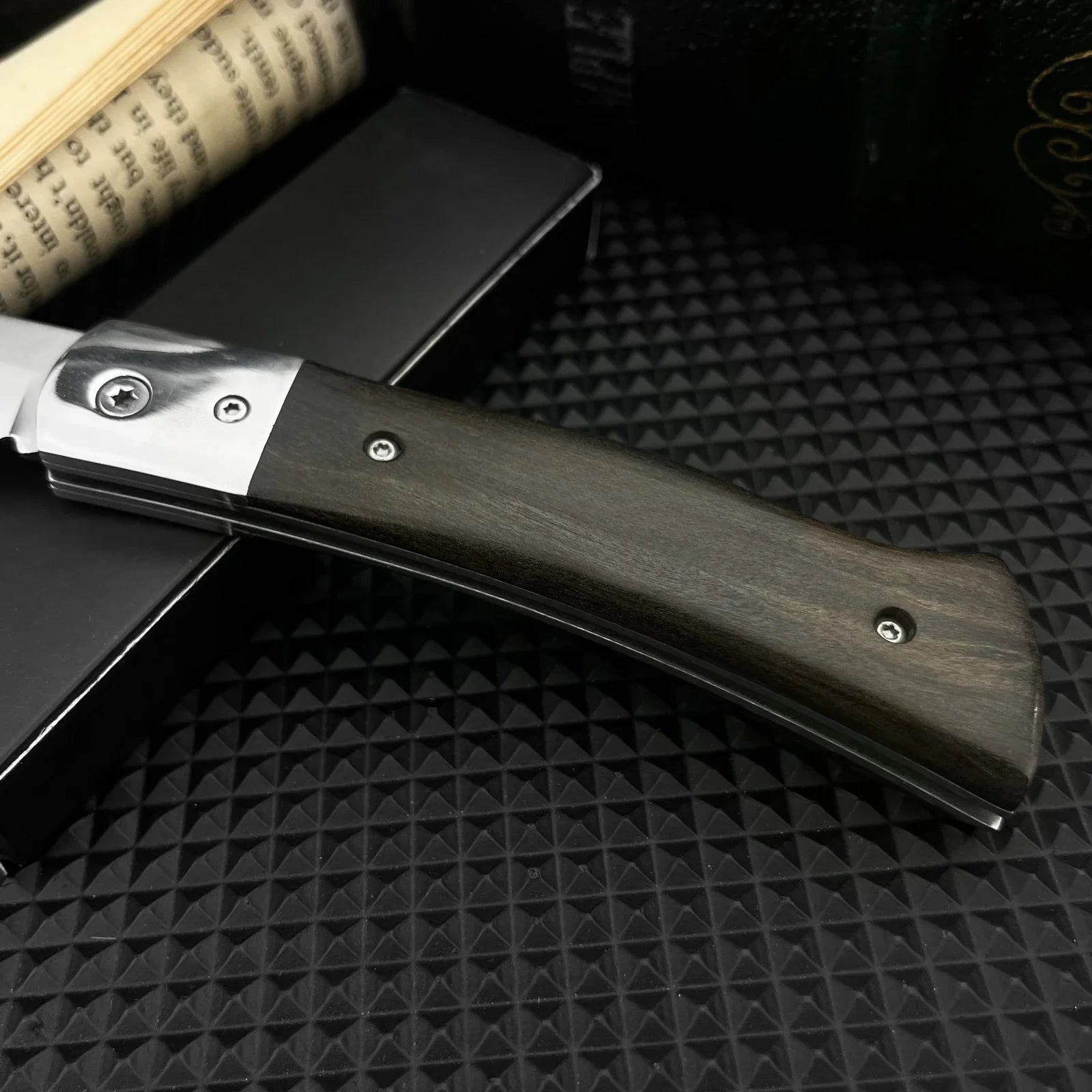 Compact Ebony Wood Folding Knife
