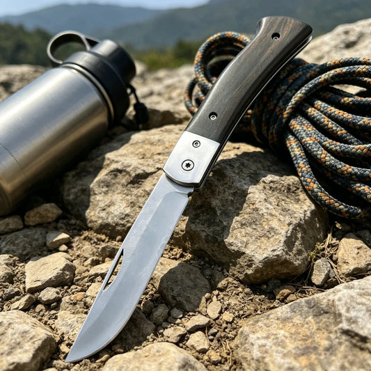 Compact Ebony Wood Folding Knife