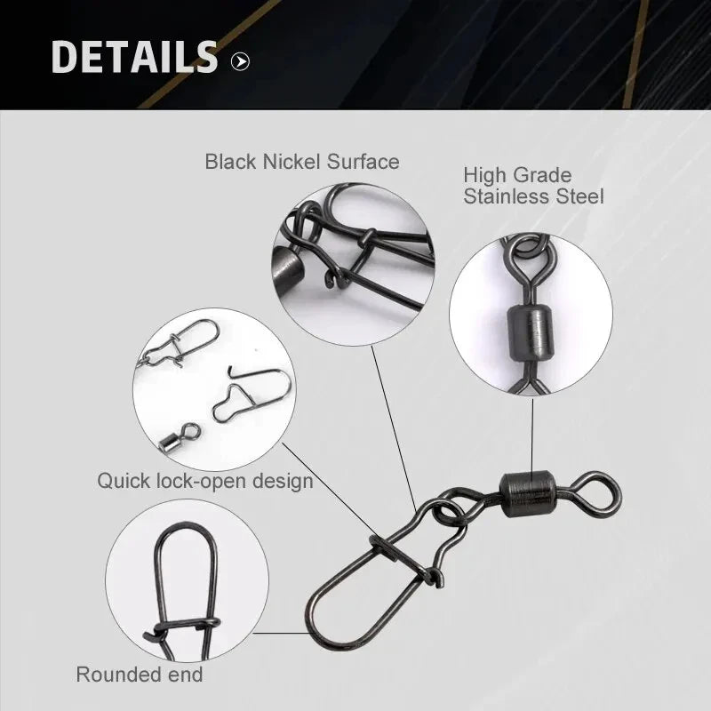 50-Pack Stainless Steel Rolling Swivels with Snap