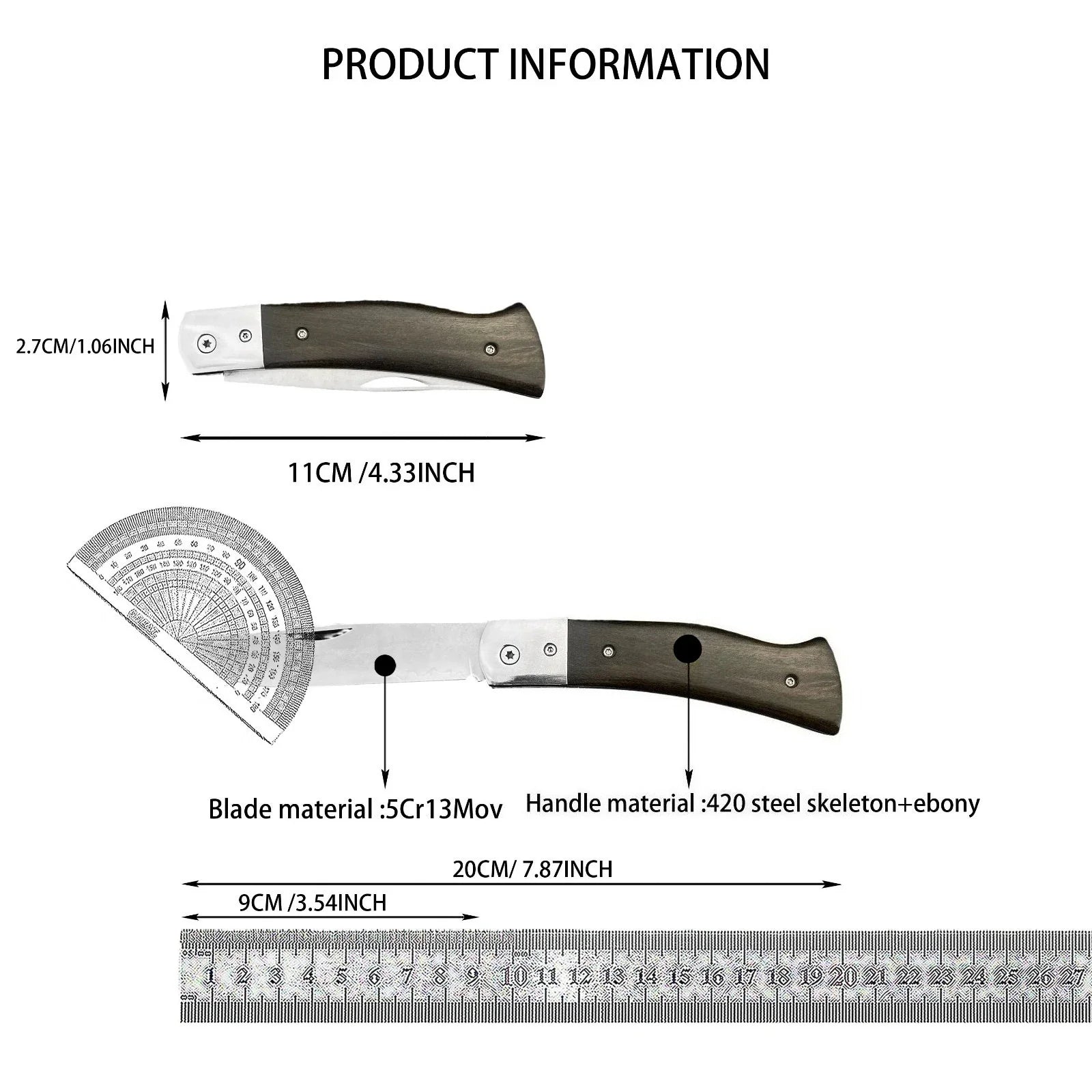 Compact Ebony Wood Folding Knife