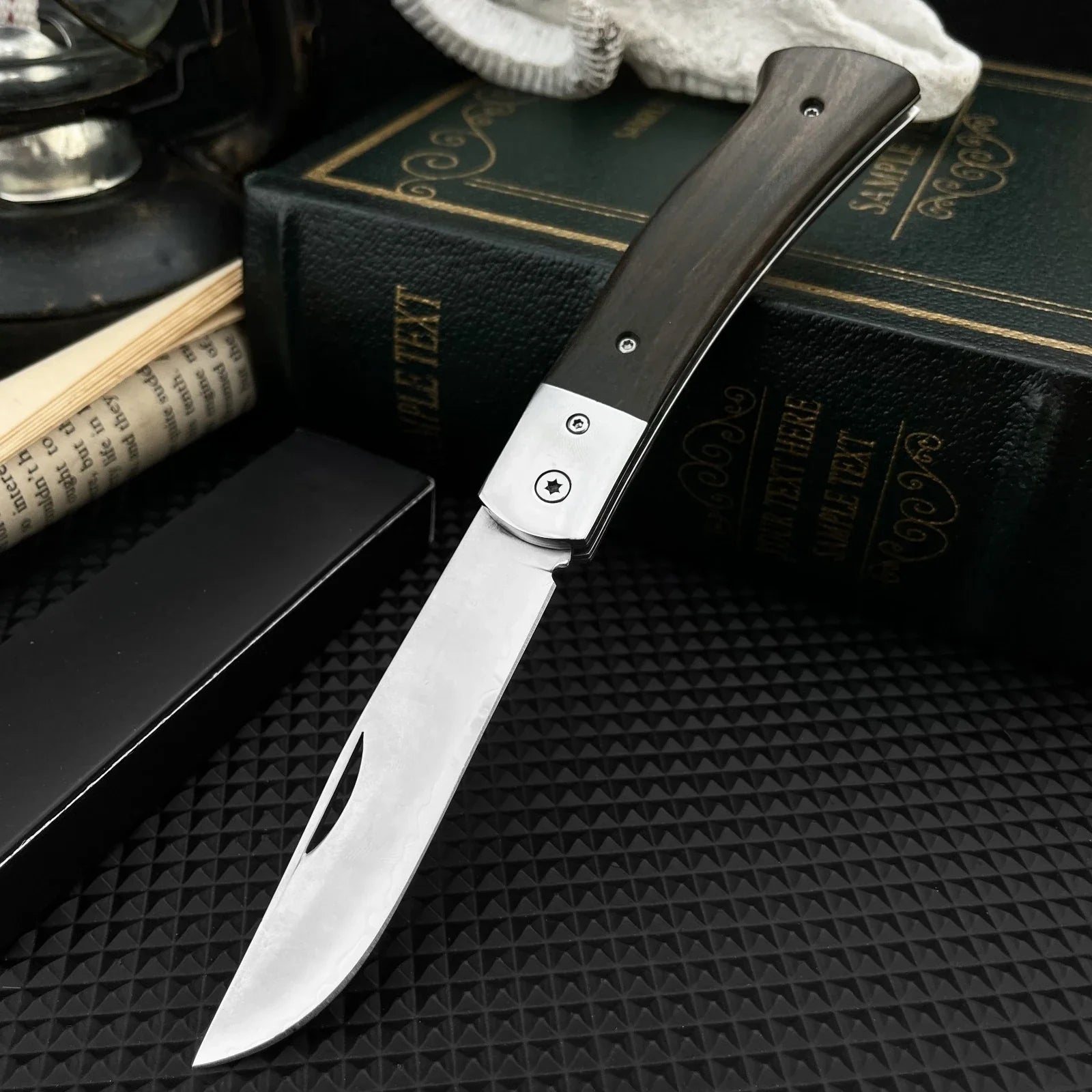 Compact Ebony Wood Folding Knife