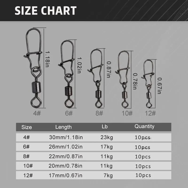 50-Pack Stainless Steel Rolling Swivels with Snap