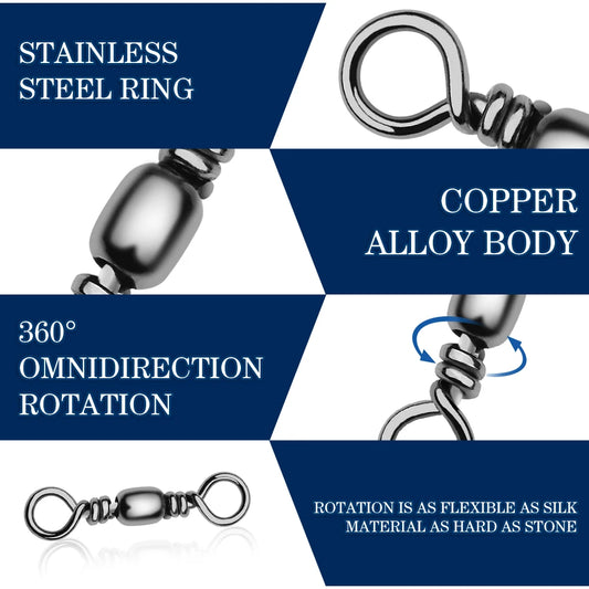 PROBEROS 50/100Pcs Premium Rolling Ball Bearing Fishing Swivels,Strong and Durable Hook Line Connector for Fishing Gear Supplies