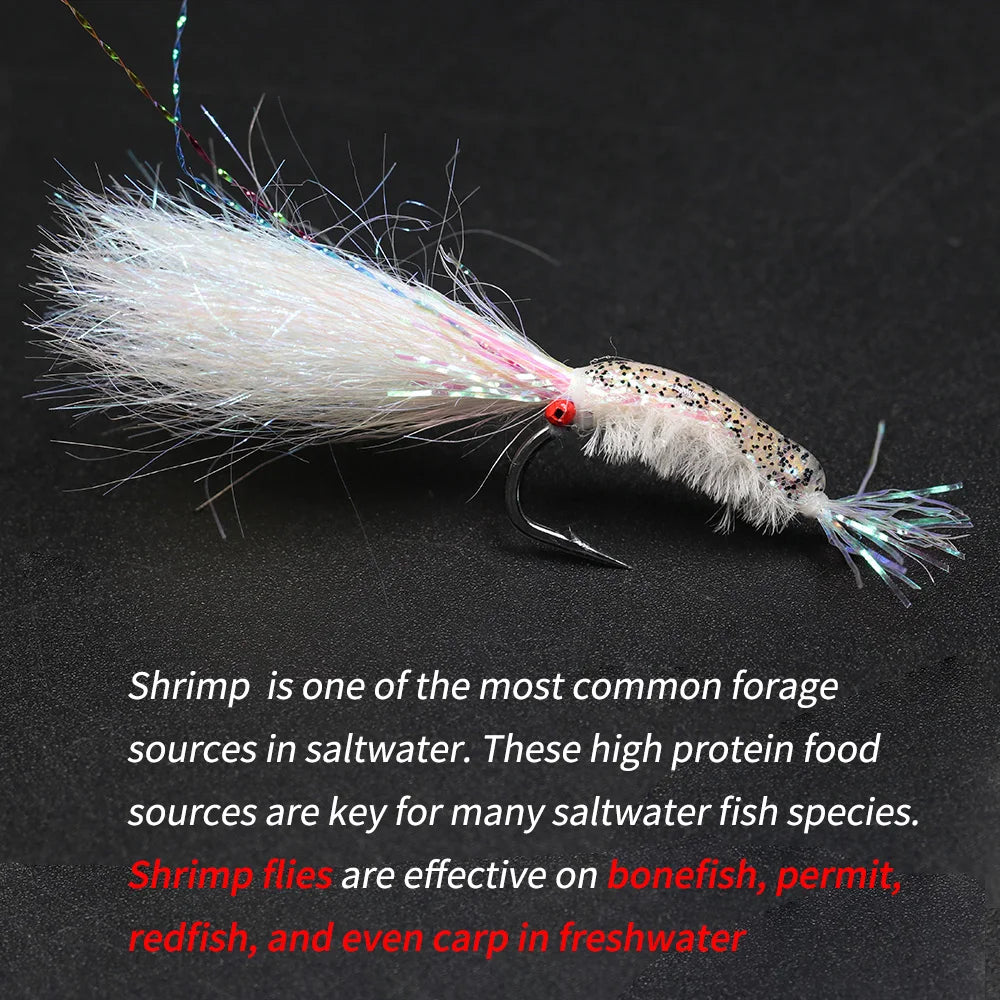 7Pcs/Box #4 #6 #8 Bead Chain Eyes Saltwater Shrimp for Seabass Salmon Redfish Trout Carp Flash Fishing Flies Lures Bait
