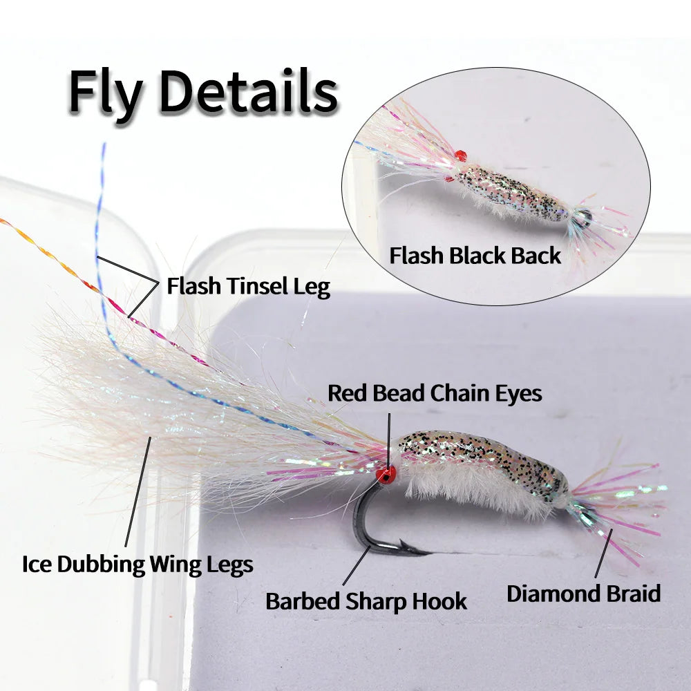 7Pcs/Box #4 #6 #8 Bead Chain Eyes Saltwater Shrimp for Seabass Salmon Redfish Trout Carp Flash Fishing Flies Lures Bait