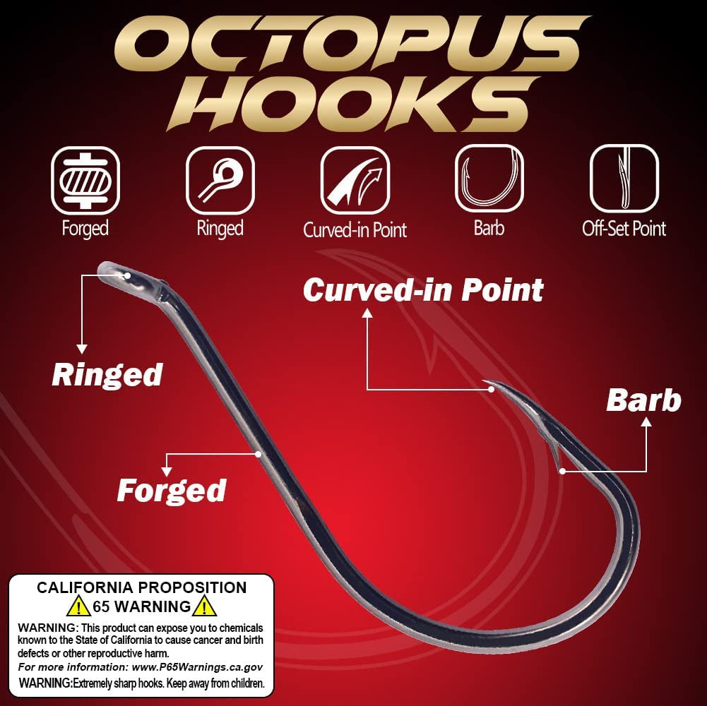 Octopus-Hook-Fishing-Beak-Circle-Hooks-Freshwater-Red-Black-100-50 Pack