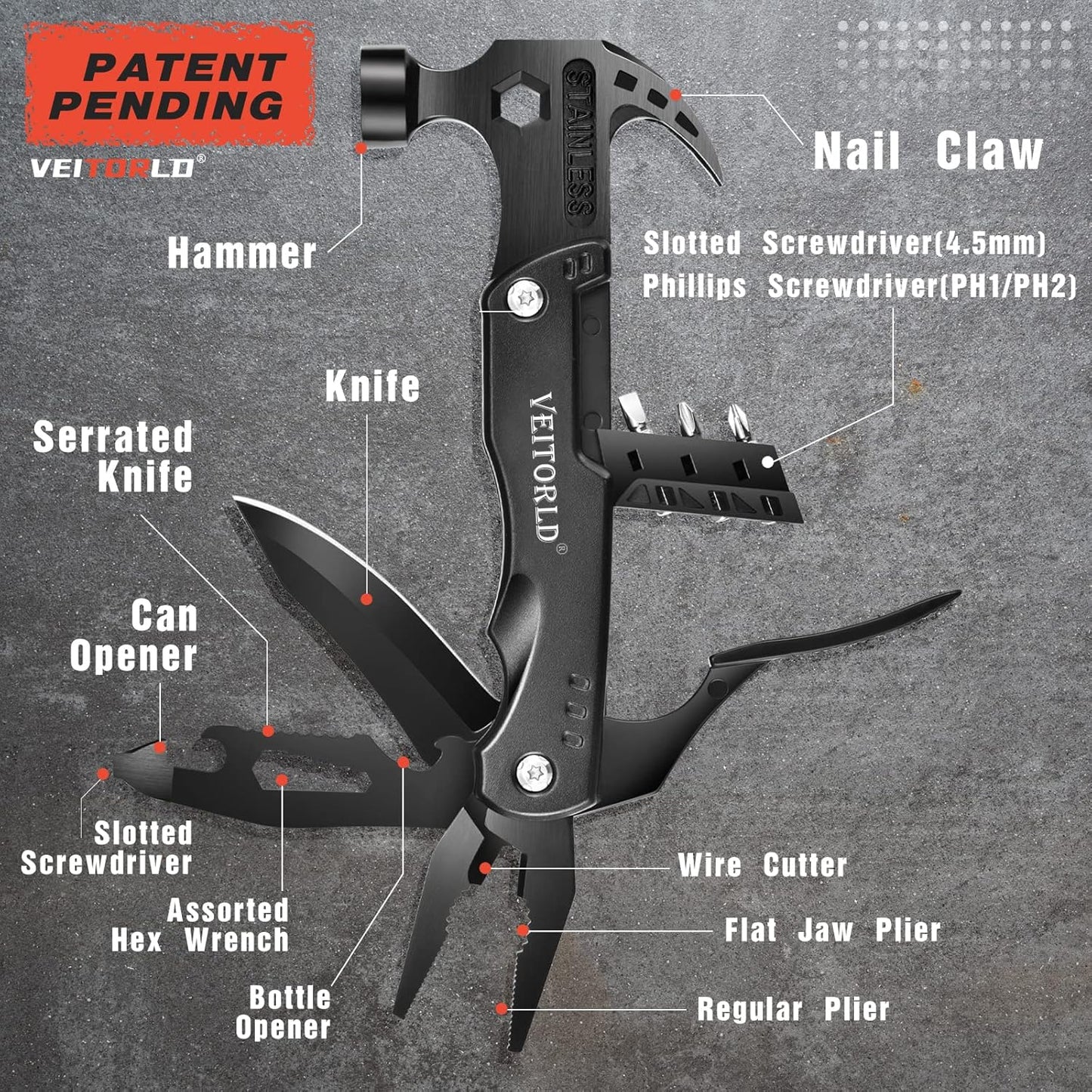 Gifts for Men Dad Him Fathers Day, Unique Anniversary Birthday Gifts Idea for Men Him Husband Boyfriend, All in One Tools Hammer Multitool, Camping Hunting Hiking Presents, Cool Gadgets